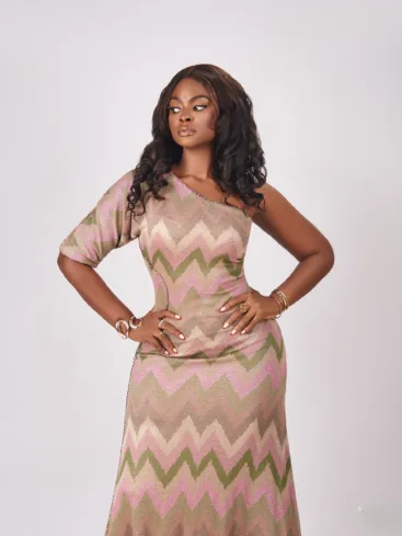 One shoulder chevron gown