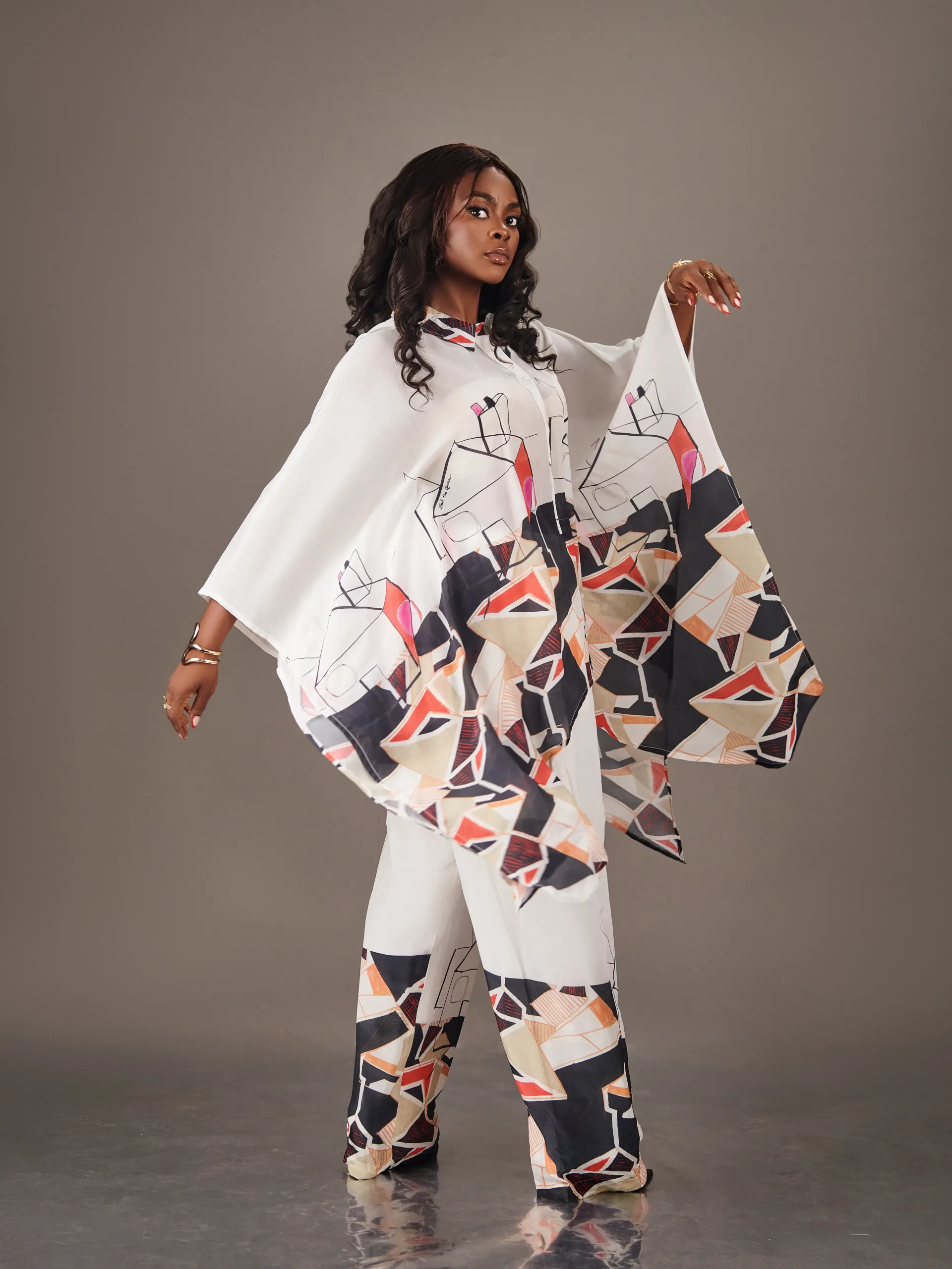 Tera kaftan pant set geometeric patterns